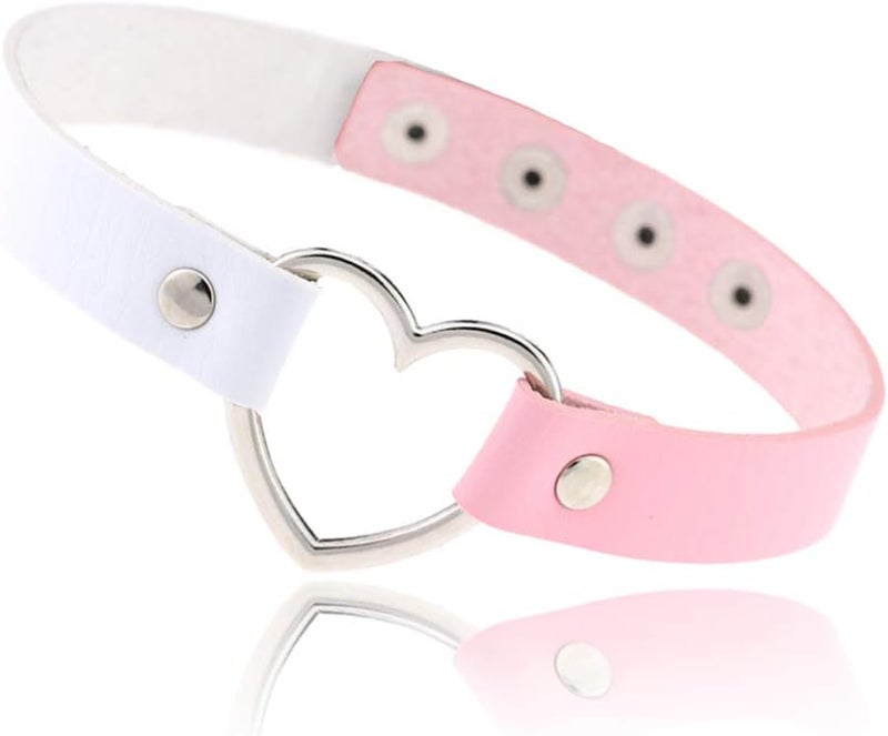 ETHOON Love Heart Adjustable Leather Choker Punk PU Necklace Goth Choker Soft Collar Chain for Women - Image 1